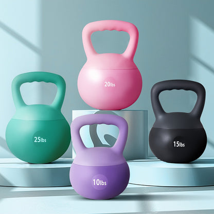 Soft PVC Kettlebell Iron Sand Filled – Wide Non-Slip Handle, 10 to 25 lbs, Safe for Home Use – Strength Training Weights for Women &