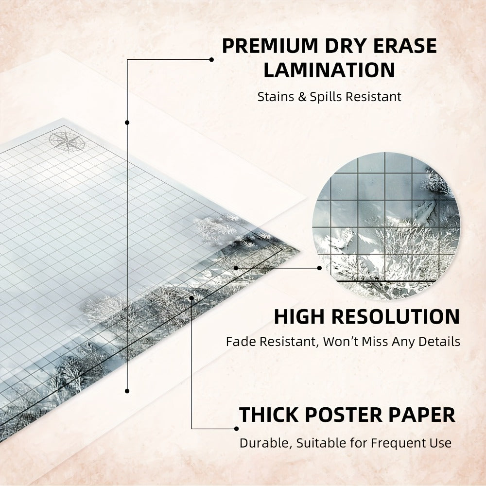 DnD Battle Map 3 Pack 24x36 Inch Dry Erase – Double-Sided 6 Terrain Grid Mats with Dice Accessories & Shoulder Bag