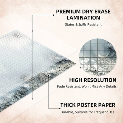 DnD Battle Map 3 Pack 24x36 Inch Dry Erase – Double-Sided 6 Terrain Grid Mats with Dice Accessories & Shoulder Bag