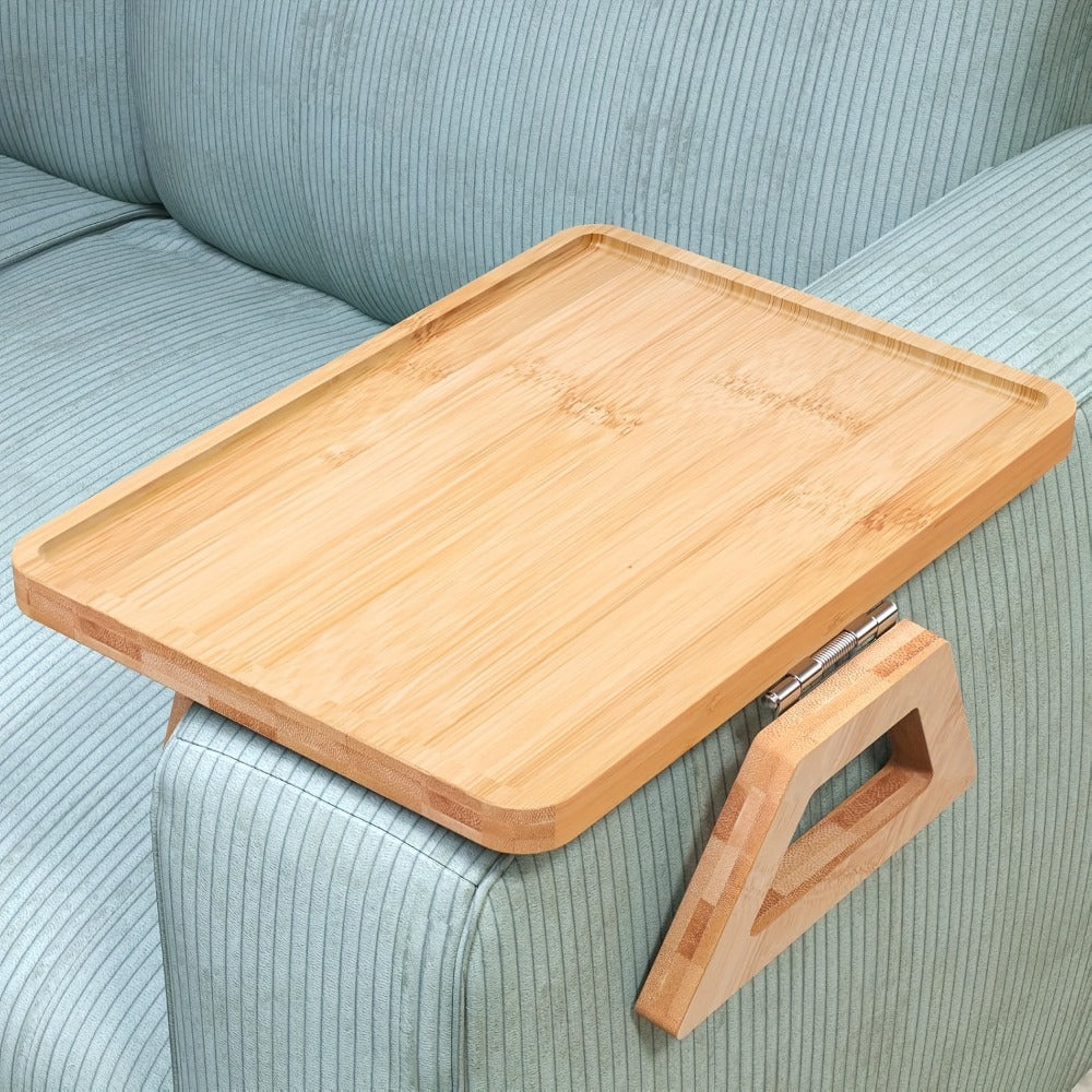 Bamboo Sofa Arm Tray with Folding Legs for Entryways, Bedrooms and Living Spaces, with the Listed Configuration