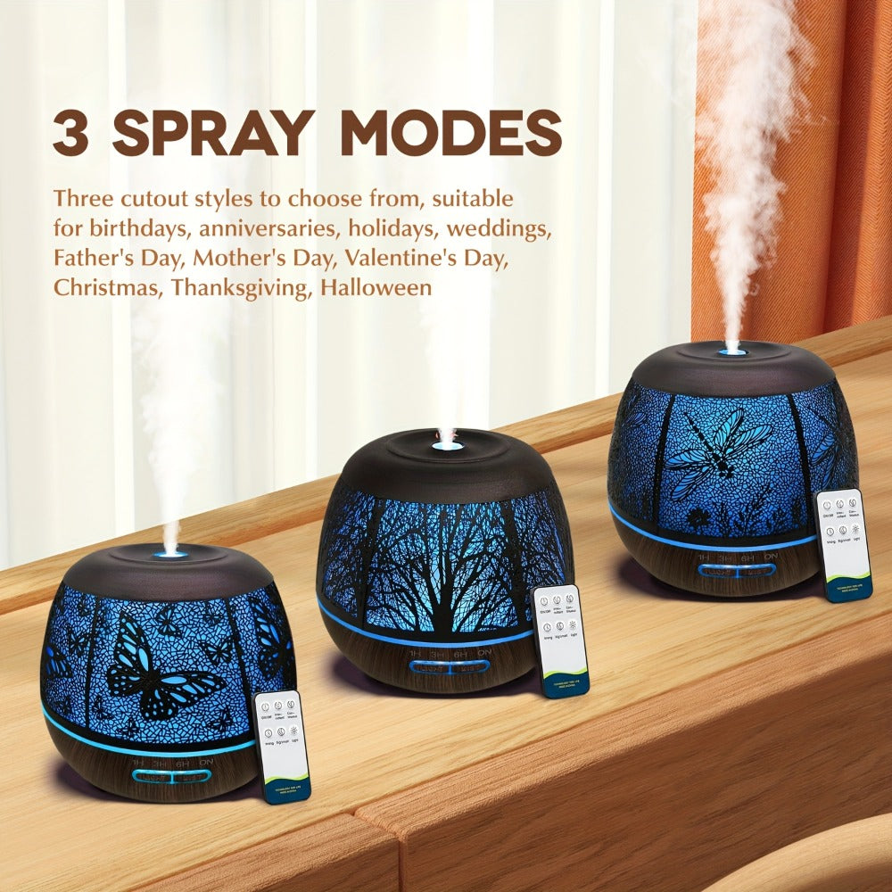 400 ml Metal-Hollow Aromatherapy Diffuser with Remote, Seven-Color Light and Four Pattern Options