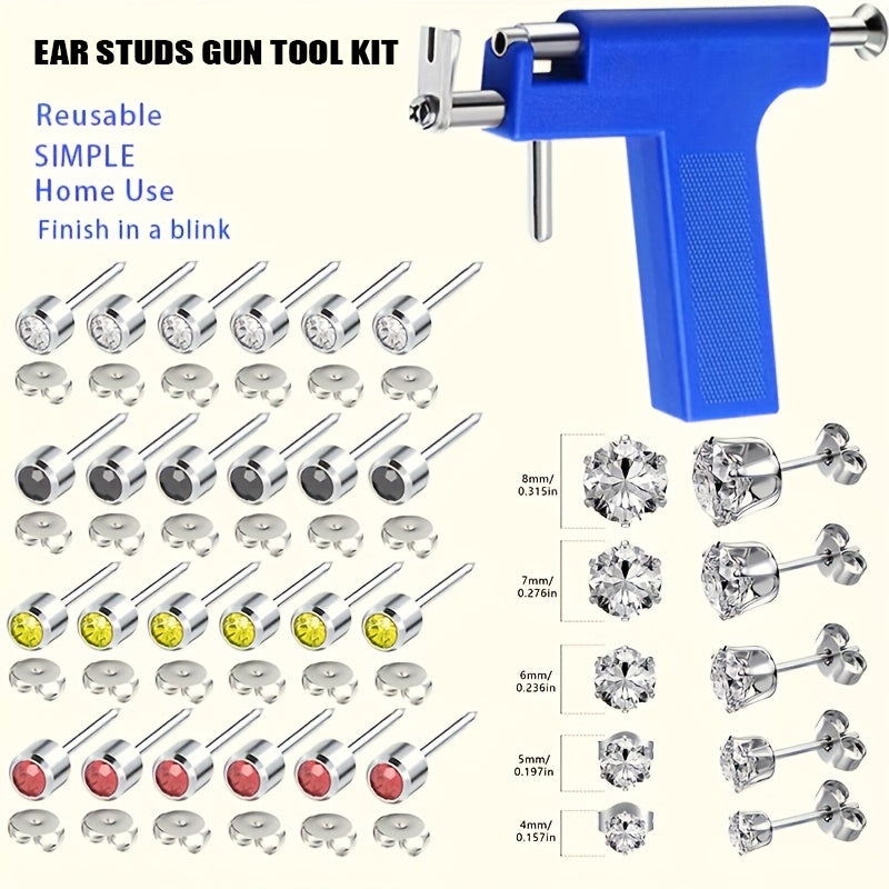 Ear Piercing Kit with 34 Stainless Steel Ear Studs Professional Piercing Gun Safe One-Click for Bath Time, Home Spa and Personal Care