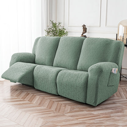 Slipcover Set, Eight-Piece Jacquard Stretch Cover for Three-Seat Recliner with Side Pocket in Nine Colors