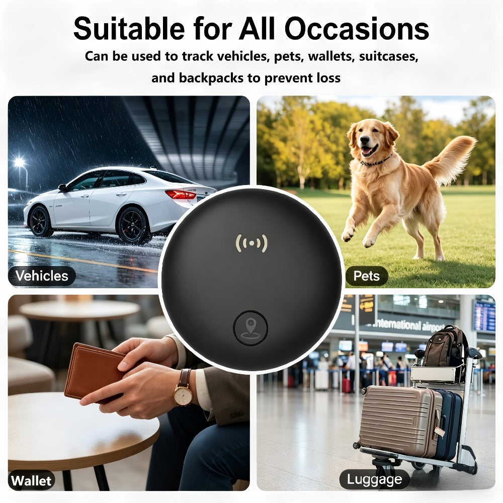 Round Magnetic Find My Locator Tag with One- or Two-Pack Black Options for Vehicles, Bikes and Personal Items