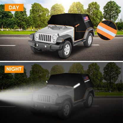 Jeep Wrangler Half Cab Cover in Black 210D Fabric with Reflective Strips, Storage Bag and 2-Door or 4-Door Options