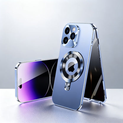 Phone Case Privacy Screen with Aluminum Alloy Frame, Rear Stand and magnetic ring for iPhone 15 Pro