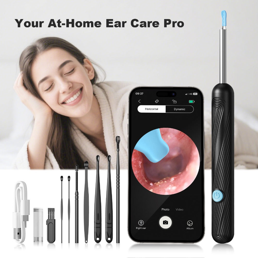 1080P-Marked Visual Ear Camera Kit with Six LED Lights, USB Charging and Black or White Accessory Sets