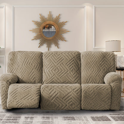 Sofa Cover Three-Seat Jacquard Knit Slipcover with Side Pocket, Elastane Stretch and Seven Solid Colors
