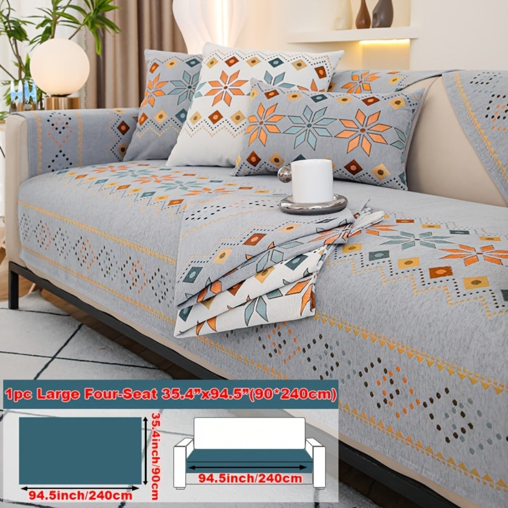 Sofa Cover Bohemian Chenille Jacquard Knit Sections for Seat, Armrest or Backrest with Model-Specific Size and Color Options