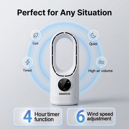 Portable Fan USB-Powered Bladeless Tower Model with Water Mist, Remote, Touch Controls and LED Light