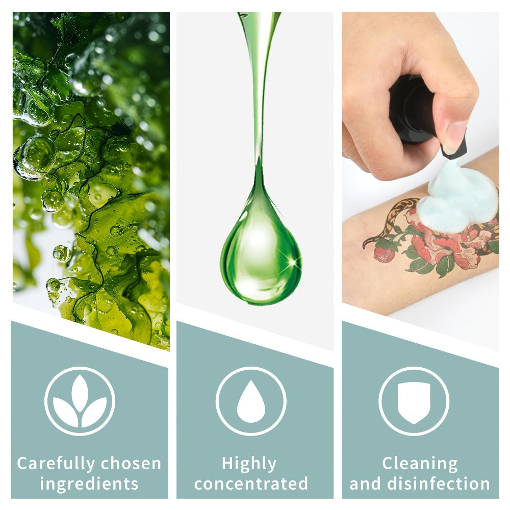 Tattoo Green Soap Cleaning Kit Neebol 8.5oz Concentrated Soap Squeeze Bottle Moisturizing Balm Cream Lint-Free Wipes Complete Skin Care Set