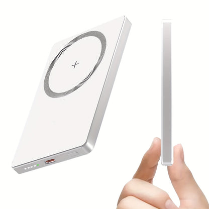 19W Fast Wireless Charging Power Bank 5000mAh Magnetic, High-Speed Mobile Charger with MagSafe-Compatible Snap-On Design