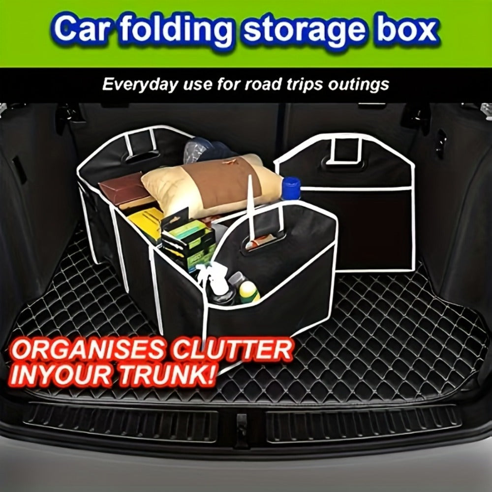 Car Trunk Organizer, Foldable 3-Compartment Black Storage Bin with Carry Handles and 1- or 2-Piece Options