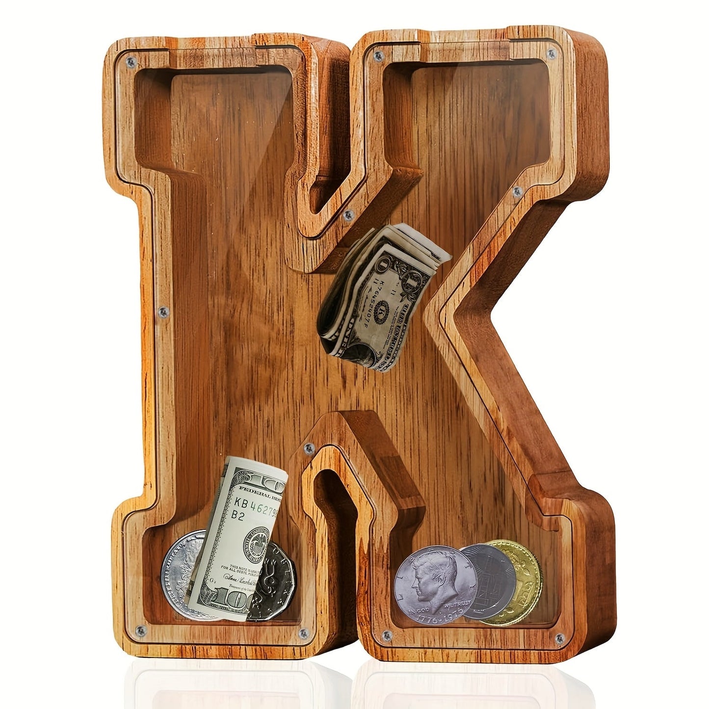 Personalized Wooden Piggy Bank for Kids – A-Z Alphabet Letter Initial Coin & Bill Savings Bank for Boys & Girls