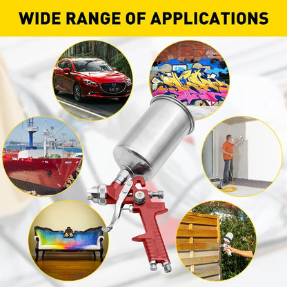 HVLP Gravity Feed Spray Gun Set – 3 Nozzles (1.4 / 1.7 / 2.0mm) with 1000cc Aluminum Cup for Automotive Painting, Base Coat