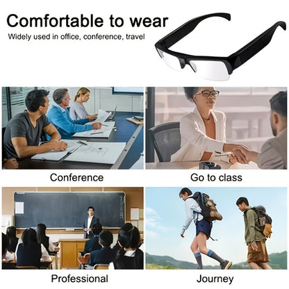 Slim Clear-Lens Camera Glasses in Black with Front Camera and 32GB or 64GB Memory Card Bundles