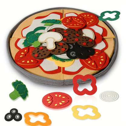 41-Piece Felt Pizza Pretend Play Set with 11.4-Inch Plate, Four Slices and Assorted Toppings