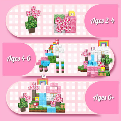 Magnetic Cube Building Set in 48-Piece or 110-Piece Pink, Blue, Green and Brown Fantasy Options