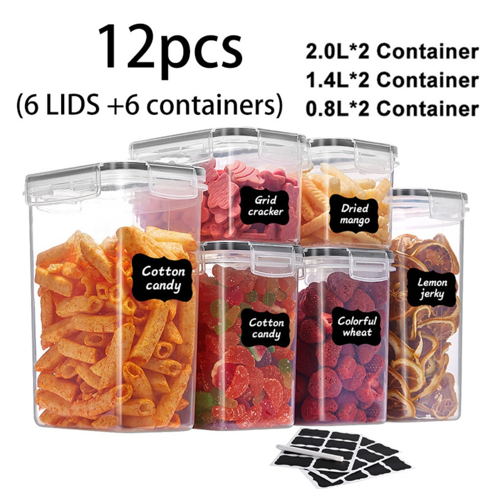 Pantry Jar Food Storage Organizer with Black Flip-Top Lids, Labels and Six Available Set Sizes