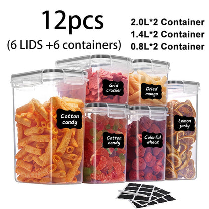 Pantry Jar Food Storage Organizer with Black Flip-Top Lids, Labels and Six Available Set Sizes