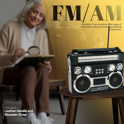 Solar Powered Bluetooth Radio Retro Portable AM FM SW with LED Flashlight, TF SD USB AUX MP3 Playback