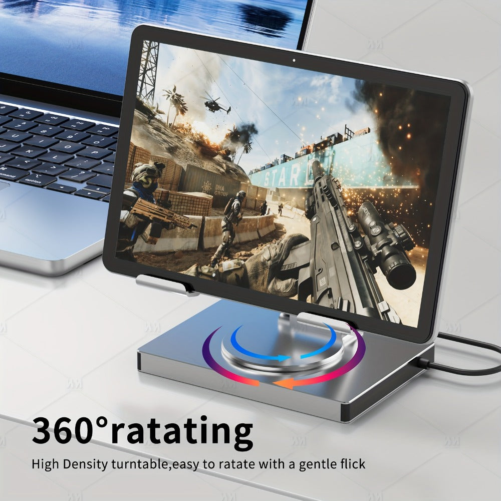 iPad Phone Rotating Stand Docking Station, 4K 60Hz HDMI, Gigabit Ethernet, 100W PD, USB 3.0 Hub, SD/TF Card Reader