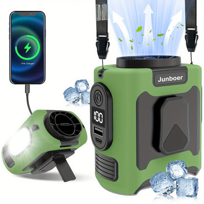 Portable Fan 10000mAh Five-Speed Waist and Neck Model with Dual Clips, LED Flashlight and Power Output