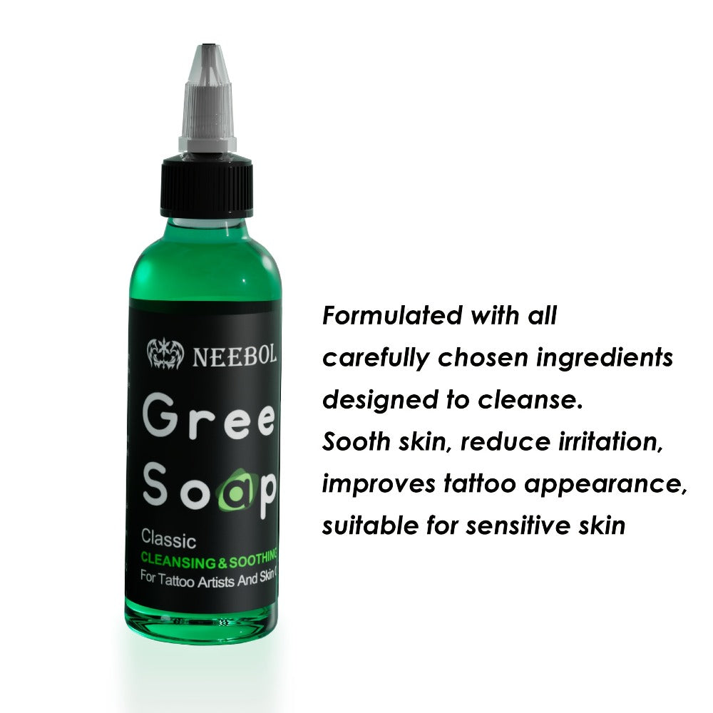 Tattoo Green Soap Cleaning Kit Neebol 8.5oz Concentrated Soap Squeeze Bottle Moisturizing Balm Cream Lint-Free Wipes Complete Skin Care Set