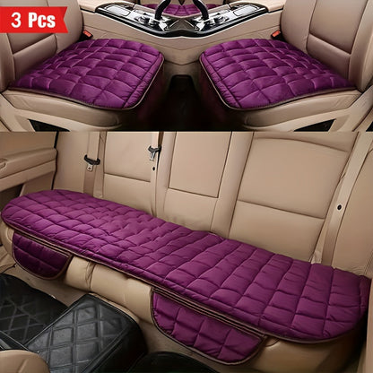 Plush Plaid Car Seat Cushion Three-Piece Set with Two Front Pads, One Rear Pad and Five Color Options