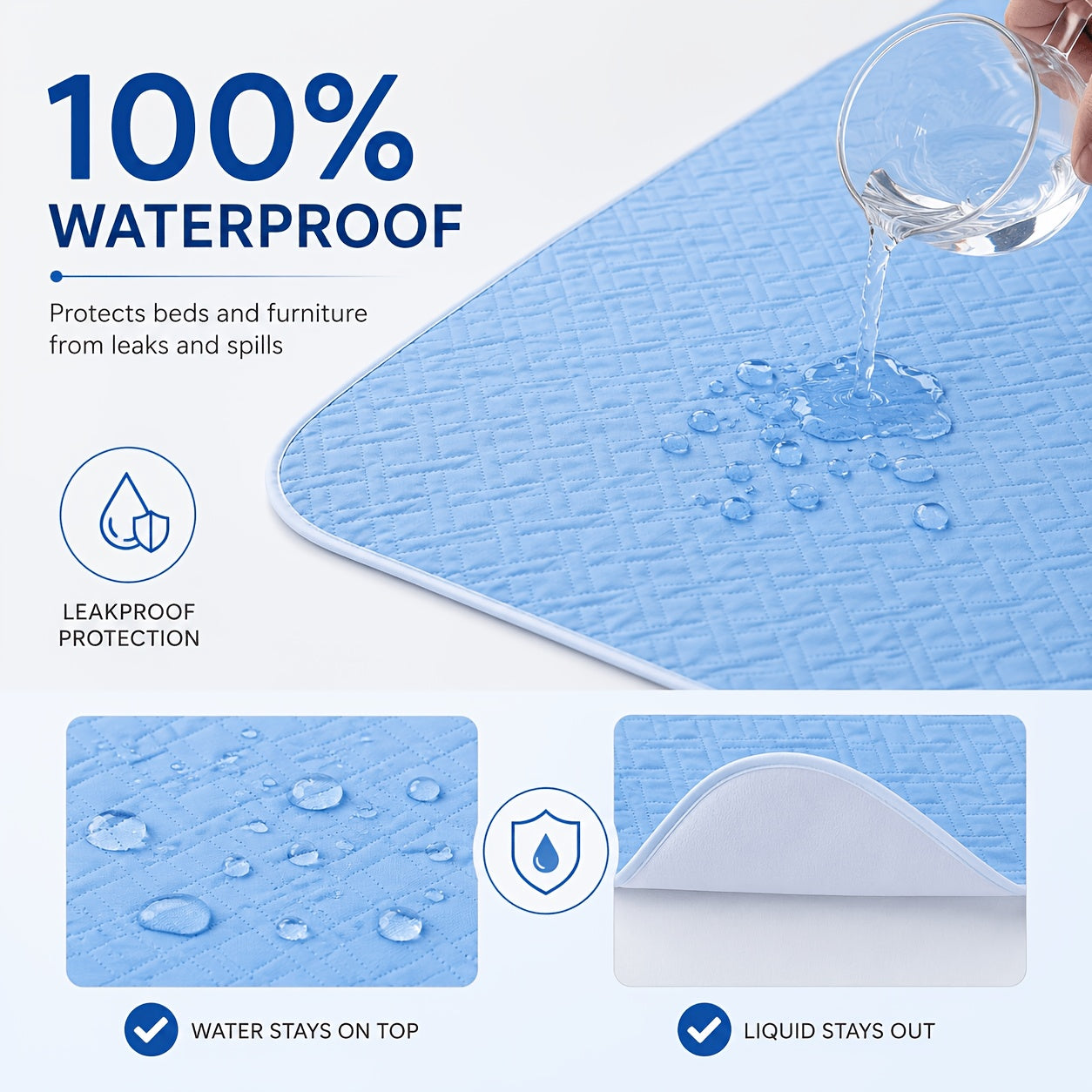 Incontinence Pad Leak Proof Mattress Protector Reusable Cotton Bed Pad for Seniors Elderly for Entryways, Bedrooms and Living Spaces