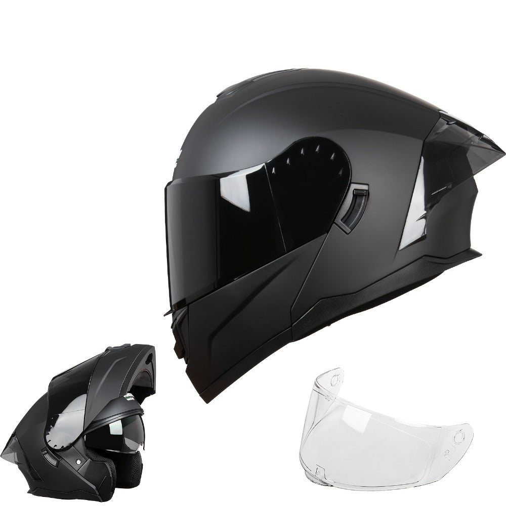 Modular Motorcycle Helmet Flip-Up Full Face – Dual Visor (Clear + Sun Visor), DOT-Style Flip Up Helmet for Men & Women