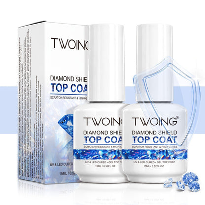 No-Wipe Gel Top Coat 2-Pack Diamond Shine High Gloss – LED Soak-Off Nail Sealer, Long-Lasting Scratch-Resistant Crystal Clear Finish
