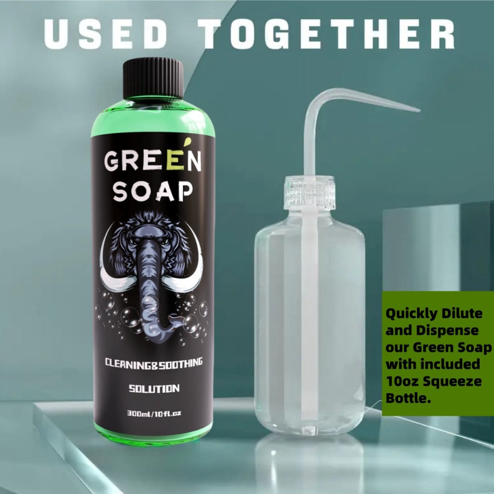 Tattoo Green Soap Cleansing Solution Kit – Professional Tattoo Wash Soap with Squeeze Bottle, Safe Moisturizing Foam for Tattoo Artists Skin