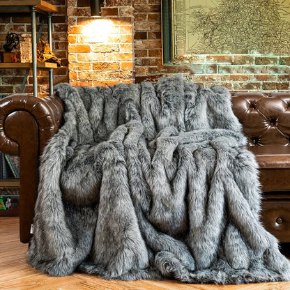 Long Hair Fluffy Reversible Plush Velvet Throw Blanket, 300-350gsm Elegant Throw for Couch & Bed