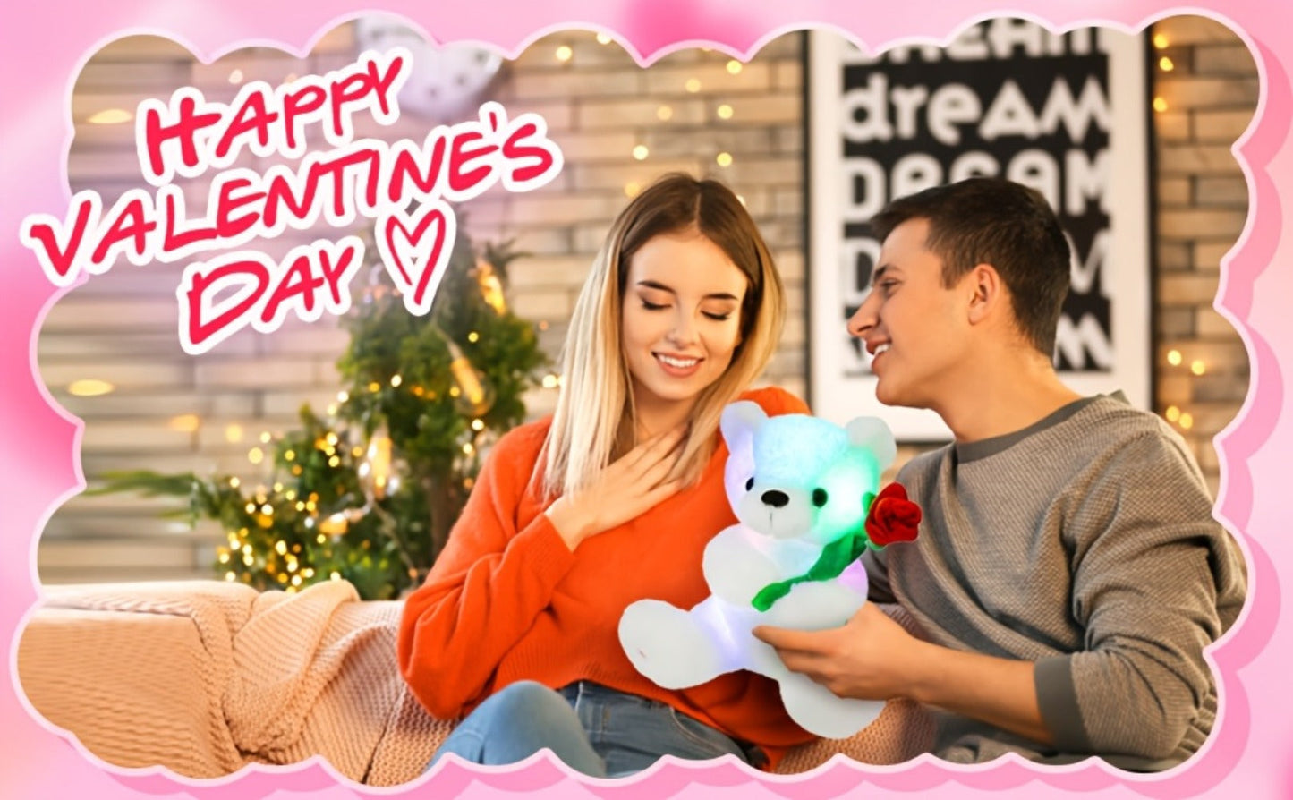Rose Bear Plush with LED Light Glowing White Bear with Flowers Romantic with the Listed Color, Size or Set Options for Everyday Use