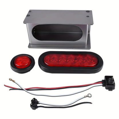 LED Trailer Tail Lights Kit – 6-Inch Oval Rear Lights with Metal Light Box & 2-Inch Amber Round Marker Lights