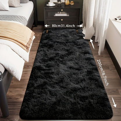 Tie-Dye Plush Bath Mat Runner, 80 x 200cm with Long-Pile Surface in Light Grey, Dark Gray, Light Pink or Black