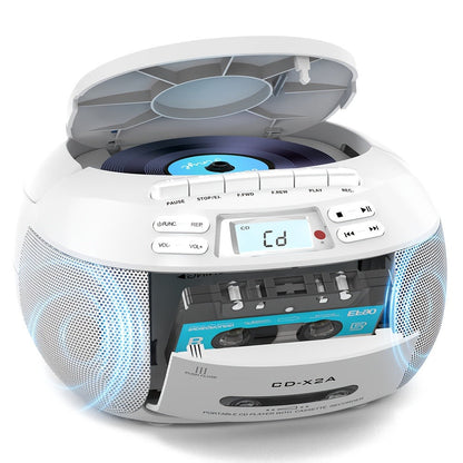 CD Cassette Player Boombox Combo with AM/FM Radio, Remote Control, LCD Display, AUX USB Earphone Jack
