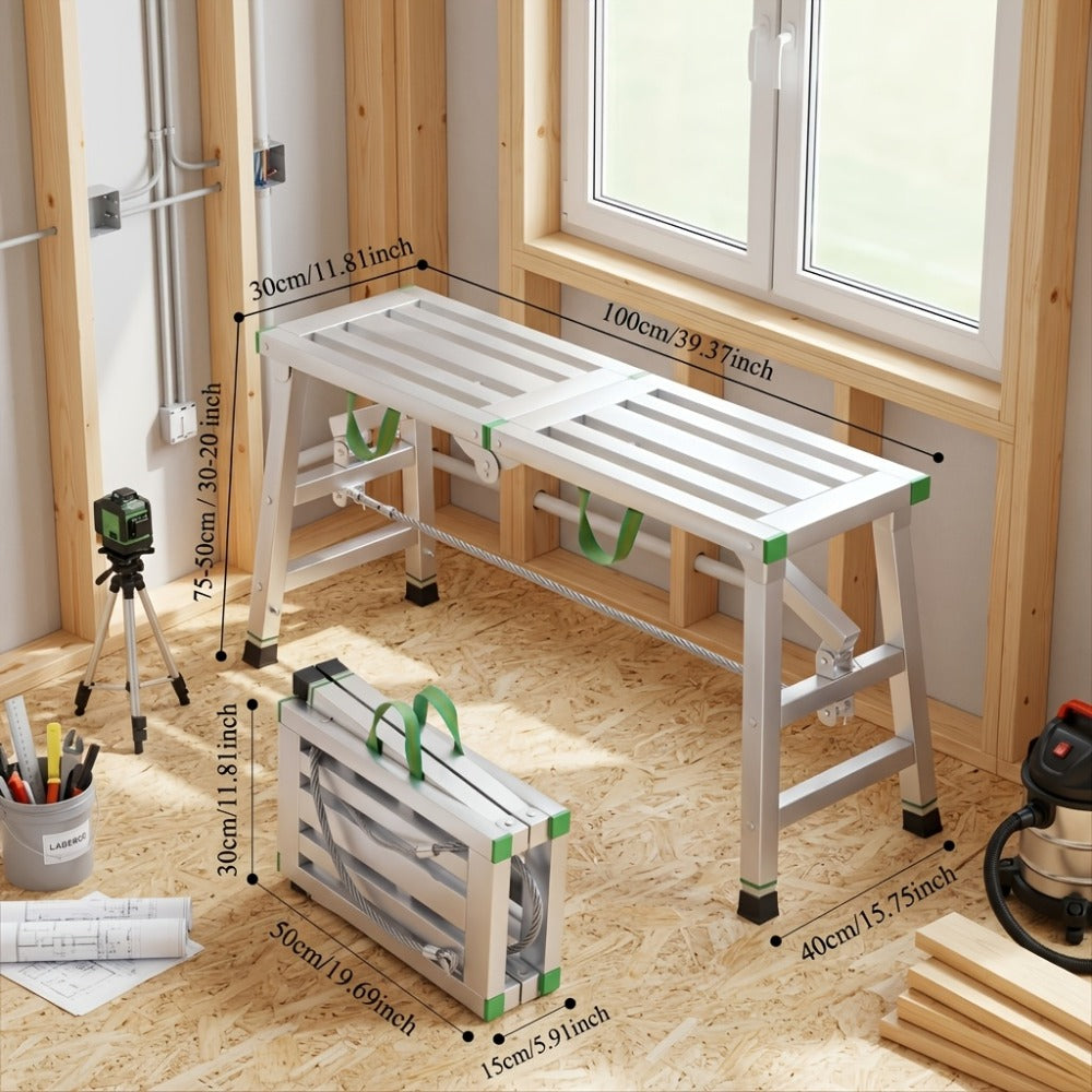 Folding Work Platform Scaffold Portable Adjustable Height Ladder Stool for Entryways, Bedrooms and Living Spaces
