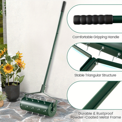 Rotary Lawn Aerator 18" Spike Drum with 27 Galvanized Steel Spikes, Fillable with Sand or Stone