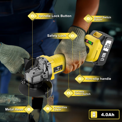 20V Brushless Power Tool Combo Kit, 4-Tool Cordless Set with Impact Wrench, Hammer Drill, Angle Grinder & Electric Drill