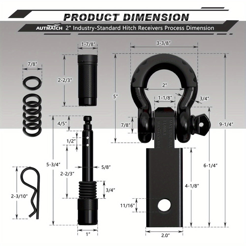 Shackle Hitch Receiver Kit 2 Inch – 45, 000 lbs Break Strength, Drop-Forged Steel, Lock Pin & D-Ring, Fits Truck RV ATV Boat, 8 Colors