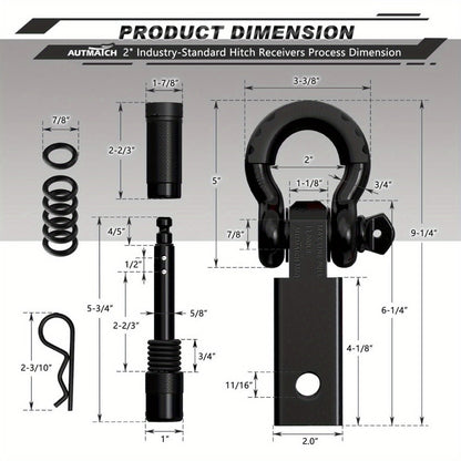 Shackle Hitch Receiver Kit 2 Inch – 45, 000 lbs Break Strength, Drop-Forged Steel, Lock Pin & D-Ring, Fits Truck RV ATV Boat, 8 Colors