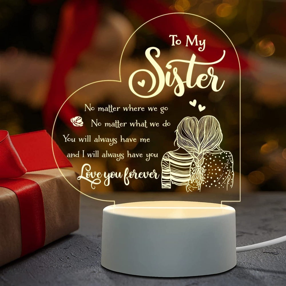 Night Light Sister Galaxy Floral Acrylic Sign with Round Base, Corded Tabletop Display and One-Piece Configuration