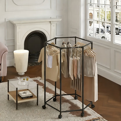 White Four-Sided Rolling Clothing Rack with Multiple Hanging Rails and 120 x 35 x 35 cm Frame
