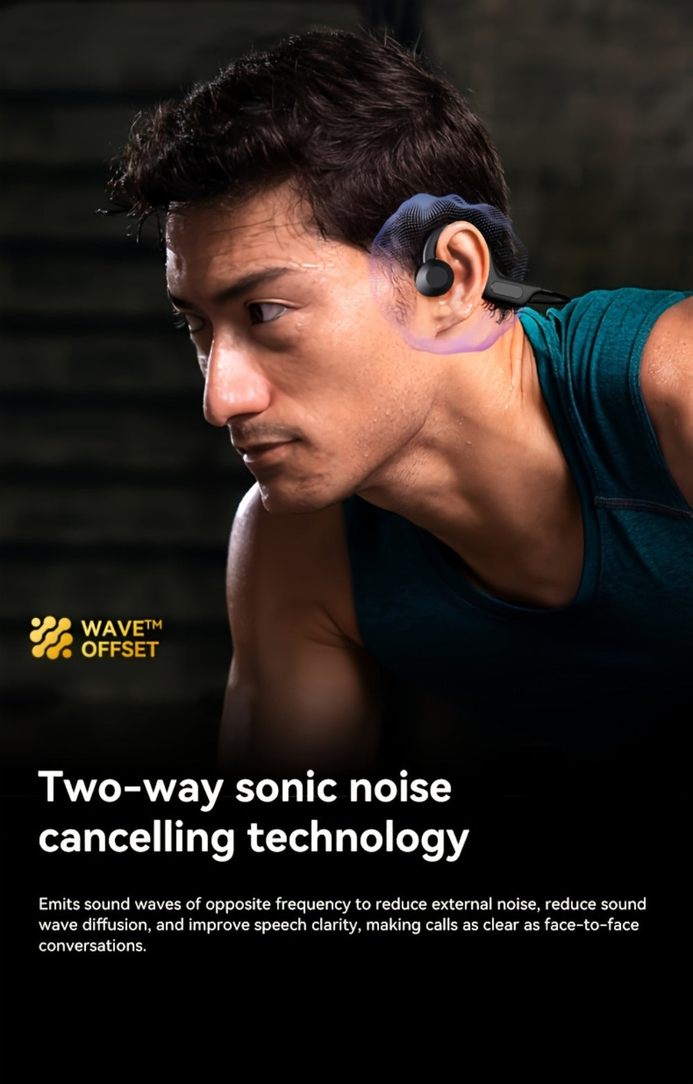 Open Ear Air Conduction Headphones Wireless, Mosyxe Sport Earphones with Noise Cancelling Mic, Seamless Bluetooth Pairing
