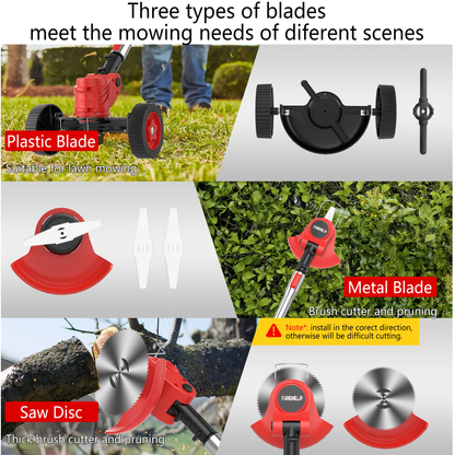 Cordless Lawn Mower 3-in-1 Electric Trimmer Weed Eater Edger Bush Cutter 21V Dual Battery Adjustable for Garden, Patio and Yard Use