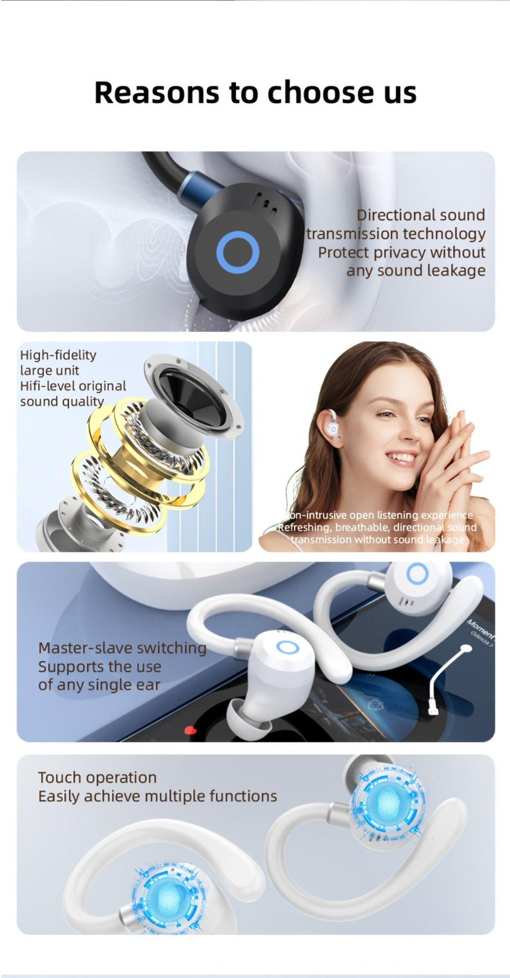 Wireless Earbuds Stereo In-Ear with LED Display Case, Touch Controls and Black, Blue or White Options