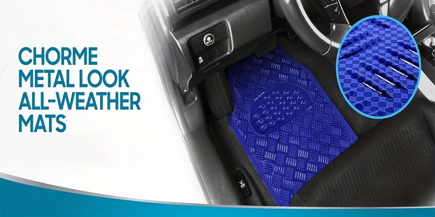 Molded Car Floor Mats, Four-Piece Front and Rear Set with Trim Lines in Six Color Options for Vehicle Footwells