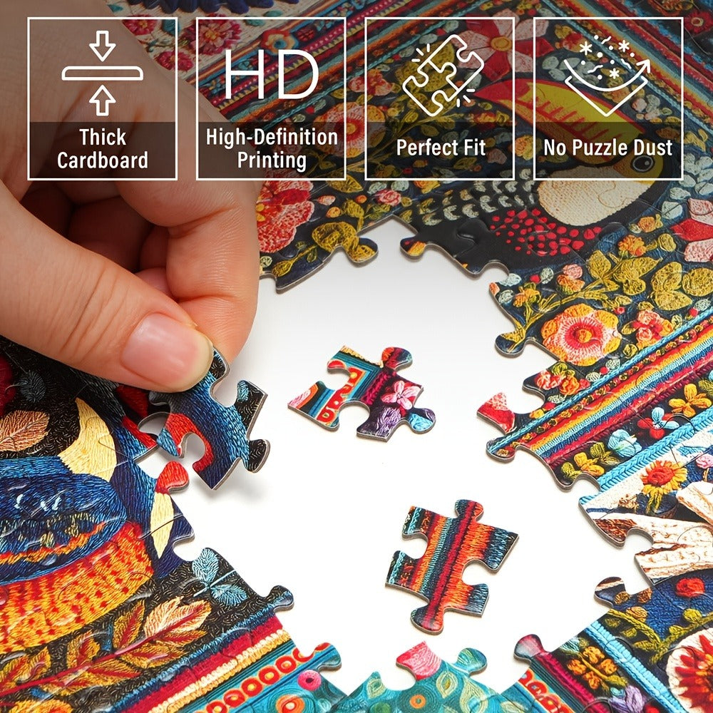 1000 Piece Bird Puzzle for Adults Bird Crochet Design – Challenging Animal Jigsaw with Letters on Back, Family Game Night Home Decoration
